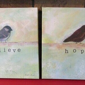 Believe and Hope Bird Wall Hangings by Caitlin Dundon 11 X 11
